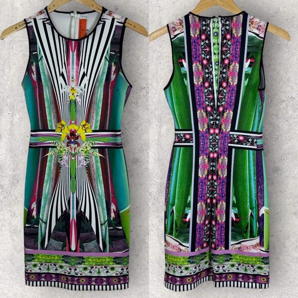 Clover Canyon Bohemian Neoprene Sheath Dress Size XS Floral Stretch USA Made - Picture 1 of 12